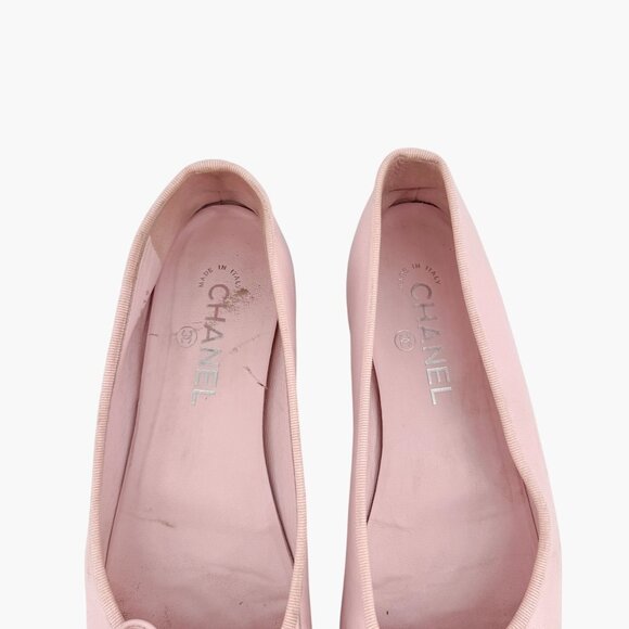 Chanel CC Cap Toe Ballet Flats Size 40 C US 9-9.5 Pink Black Two Tone Logo Bow - Picture 4 of 15